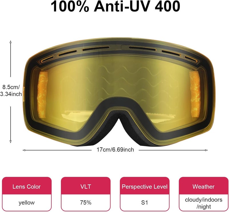 YooxArmor OTG Kids Ski Goggles, Snowboard Goggles Anti Fog UV400 for Kid 6-14 Years, Snow Goggles for Youth Boys Girls - Image 3